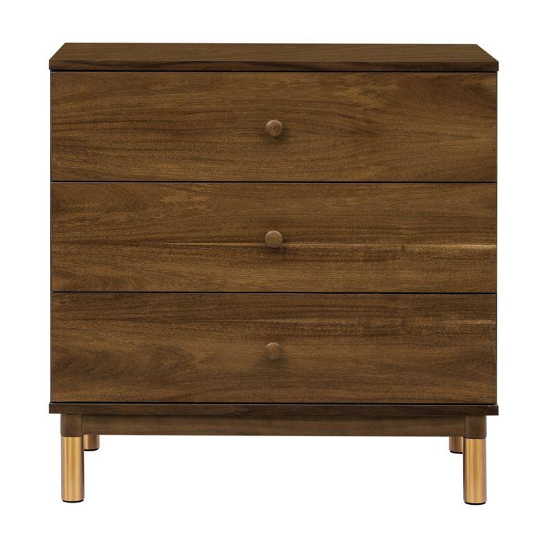 Gelato Natural Walnut 3-Drawer Dresser with Gold Accents