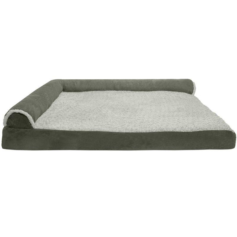 FurHaven Two-Tone Faux Fur & Suede Deluxe Chaise Lounge Orthopedic Sofa Dog Bed