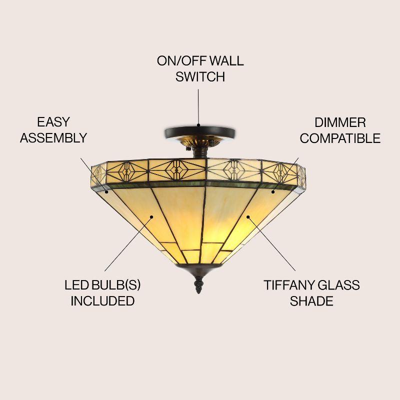 JONATHAN Y Jasmine Tiffany-Style Glass/Metal LED Semi-Flush Mount