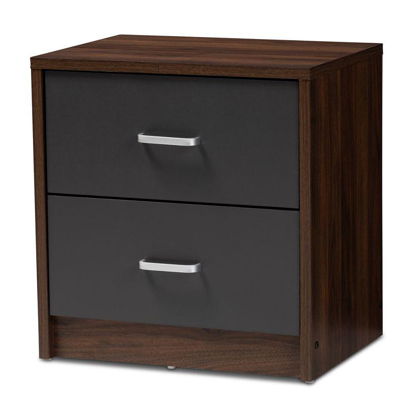 Hansel Modern 2-Drawer Nightstand in Dark Brown and Grey