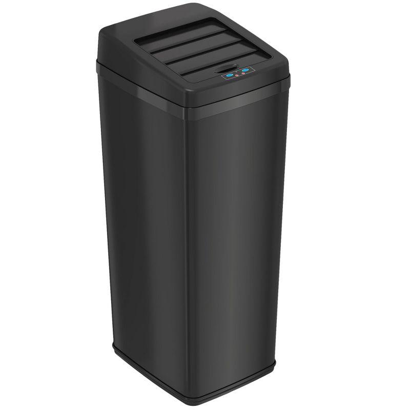 iTouchless Sliding Lid Sensor Kitchen Trash Can with AbsorbX Odor Filter 14 Gallon Black Stainless Steel