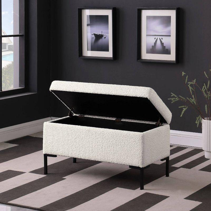 Medium Storage Bench with Metal Legs Cream Boucle - HomePop: Upholstered Rectangle for Modern Decor, Seats 2
