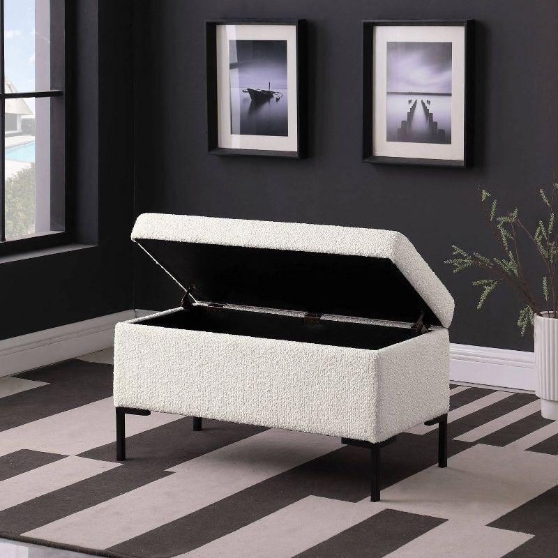 Cream Boucle Medium Storage Bench with Black Metal Legs