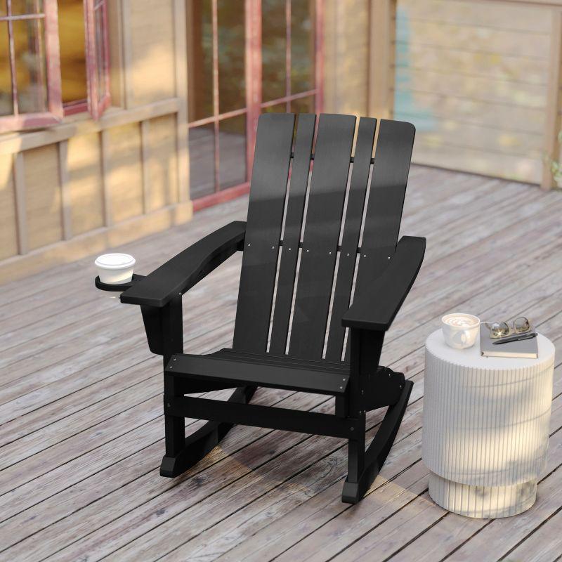 Flash Furniture Halifax HDPE Adirondack Chair with Cup Holder and Pull Out Ottoman, All-Weather HDPE Indoor/Outdoor Chair