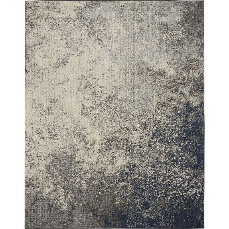 Extra Large Charcoal and Ivory Geometric Synthetic Rug