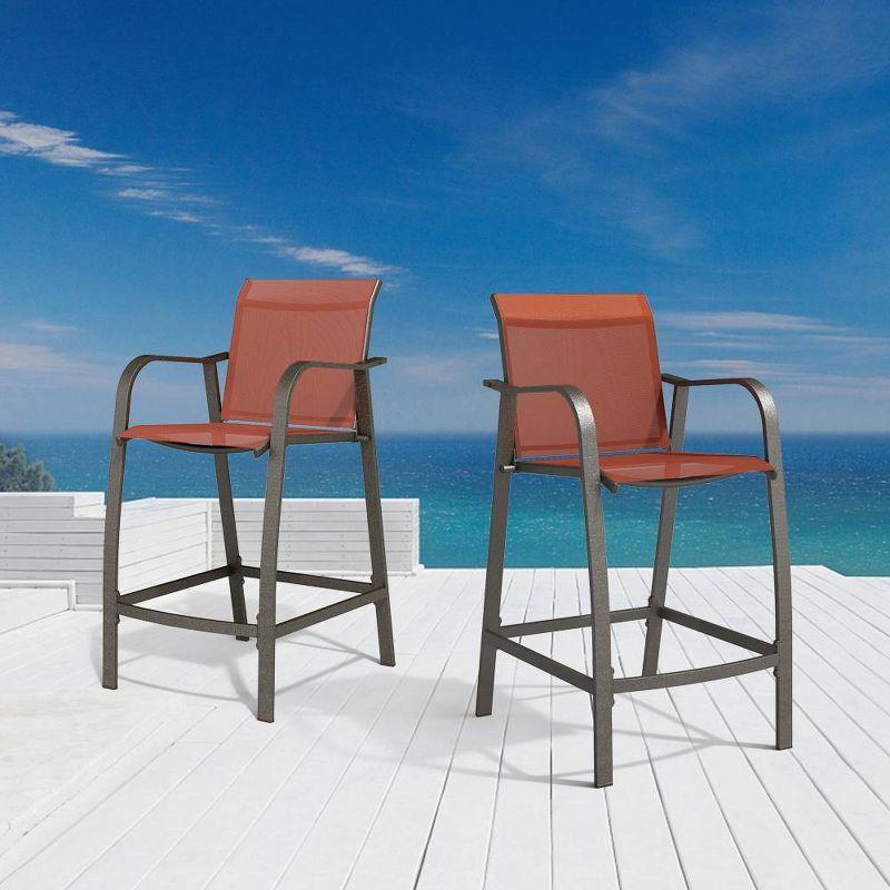 2pc Outdoor Counter Height Aluminum Bar Stools - Orange - Pellebant: UV & Weather Resistant, 270lbs Capacity