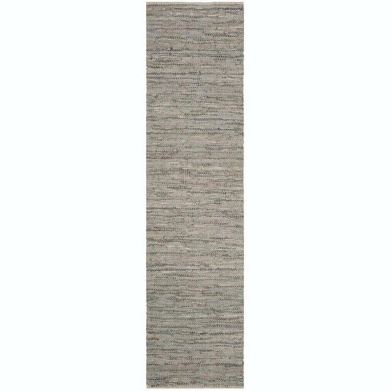 Gray Handmade Flat Woven Leather Runner Rug