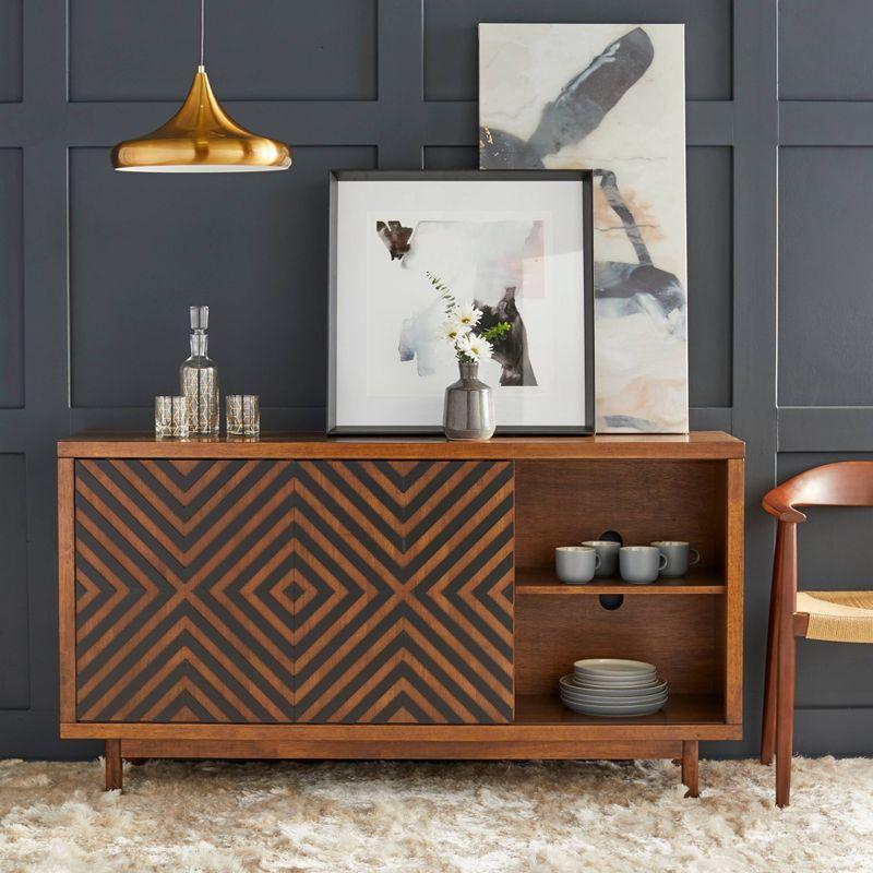 Lifestorey Mason Mid Century Modern 2 Sliding Door Buffet Tobacco Brown/Black: Mid-Century Storage, Sliding Doors, Adjustable Shelves