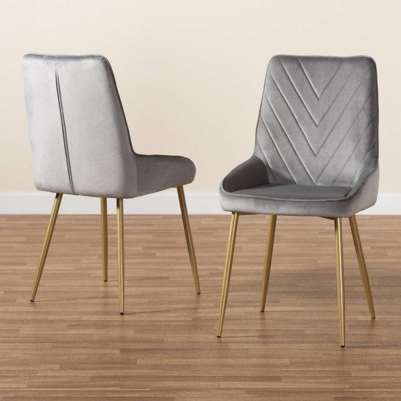 2pc Priscilla Velvet Fabric Upholstered Metal Dining Chair Set Gray/Gold - Baxton Studio