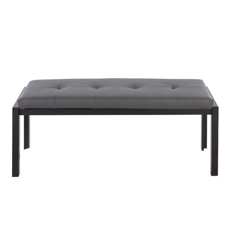 LumiSource 46" Fuji PU Leather/Metal Bench Black/Gray : Upholstered Rectangle, Padded Seat, 500lb Capacity