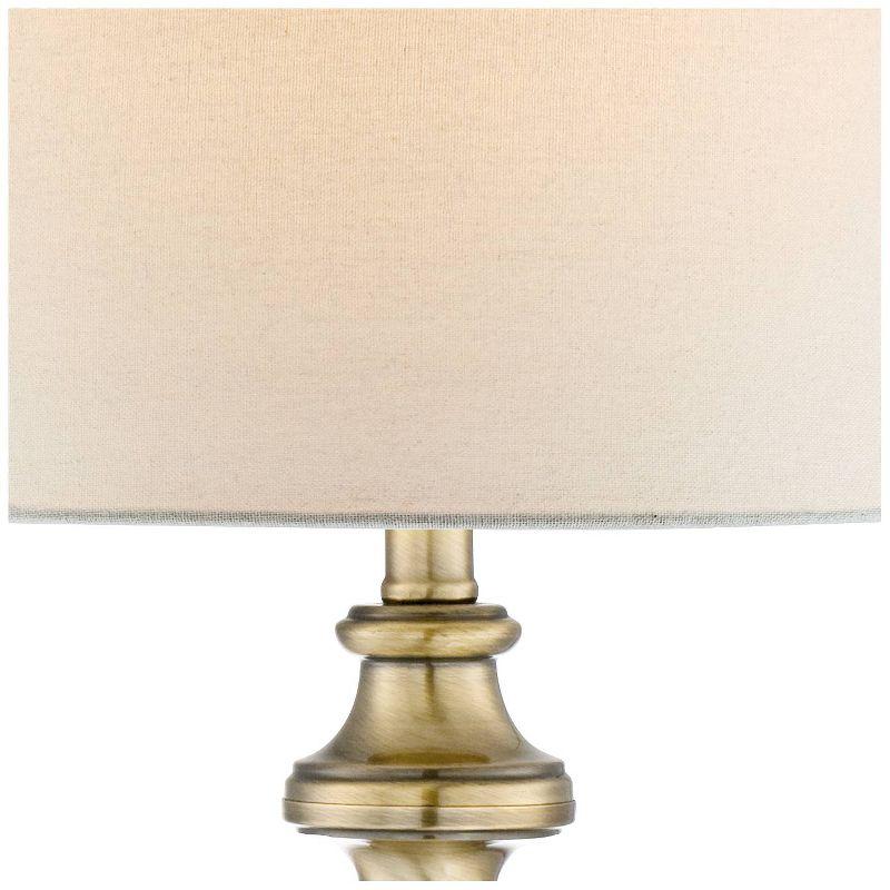 Regency Hill Traditional Table Lamp 26" High Antique Brass Candlestick White Fabric Drum Shade for Living Room Family Bedroom Bedside