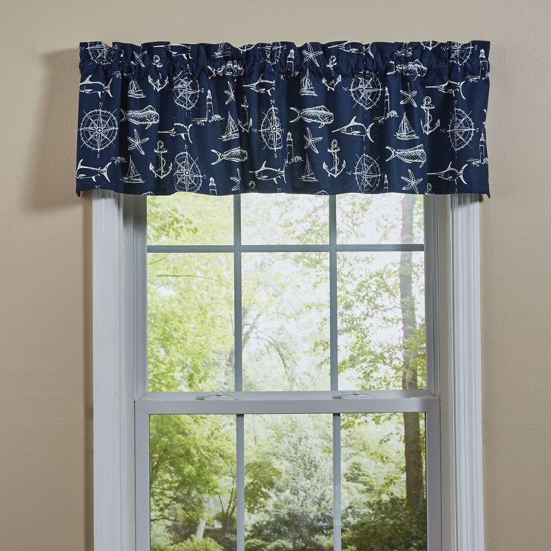 Navy Nautical Print Rod Pocket Valance 60x14