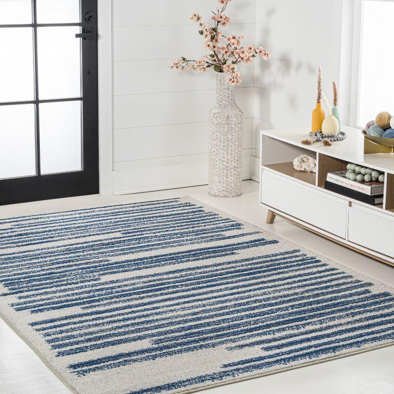 Khalil Cream and Navy Striped Synthetic Area Rug 5'3" x 7'7"