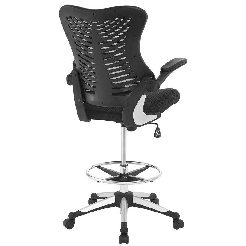 ErgoFlex Black Mesh Drafting Chair with Adjustable Arms and Metal Base