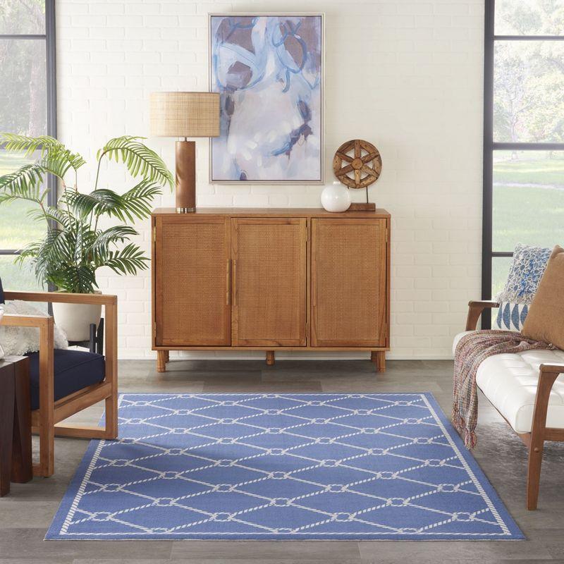 Nautical Blue and White Reversible Synthetic Area Rug