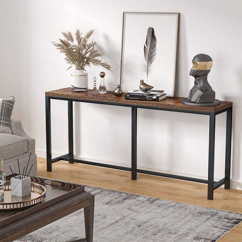 Rustic Brown Extra Long Console Table with Metal Frame