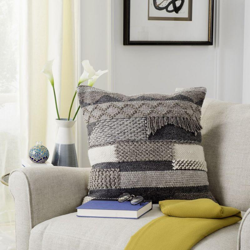 Gareth 20'' Gray and Beige Wool Throw Pillow