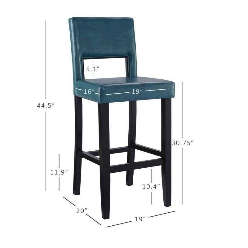 30" Vega Padded Back and Seat Faux Leather Barstool Blue - Linon: Upholstered, Rubberwood Legs, Fixed Height