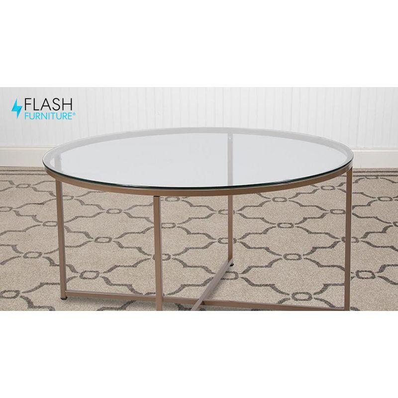 Elegant 35.5" Round Clear Glass Coffee Table with Matte Black Frame