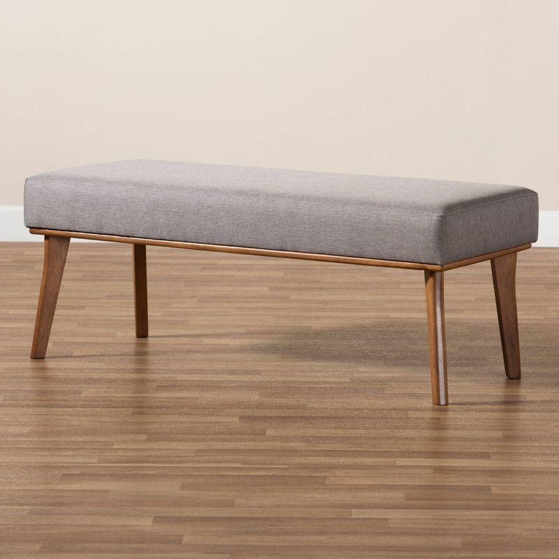 Odessa Mid-Century Modern Fabric Upholstered Wood Dining Bench Walnut/Brown - Baxton Studio: Sleek Rectangle Seating for 2