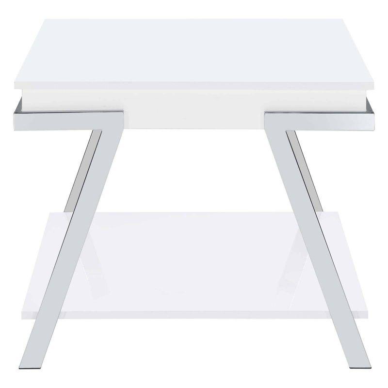 Coaster Marcia Modern Wood Rectangular End Table White High Gloss/Chrome