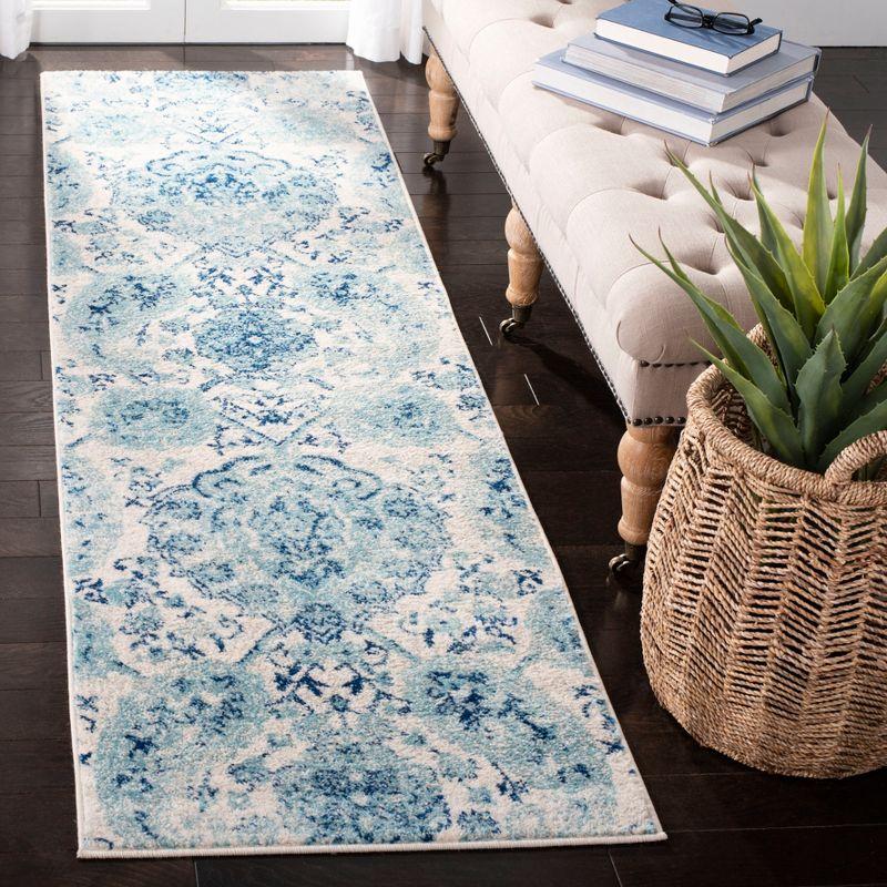 Madison MAD600 Power Loomed Indoor Runner Rug - Cream/Turquoise - 2'3"x18' - Safavieh