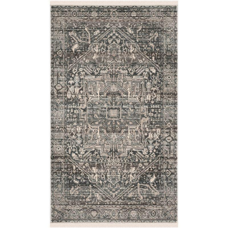 Vintage Persian Grey Charcoal Rectangular Synthetic Area Rug