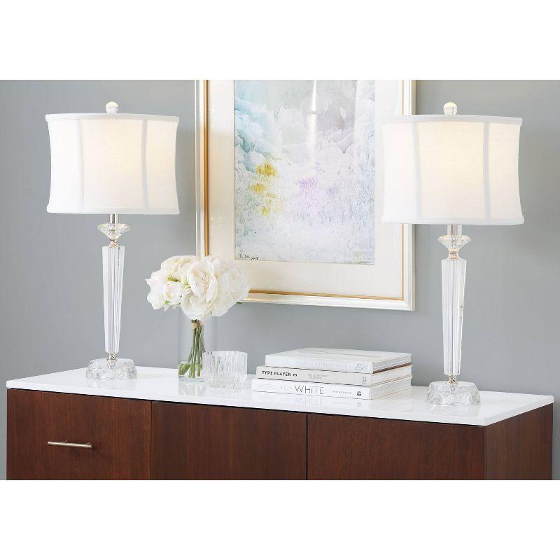 LumiSource (Set of 2) Diamond Torch 25.75" Contemporary Crystal Table Lamps with Off-White Shade and Polished Nickel from Grandview Gallery