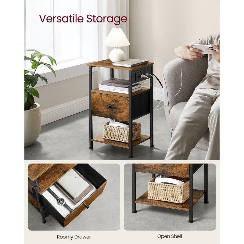 VASAGLE Nightstand with Charging Station, Side Table, End Table