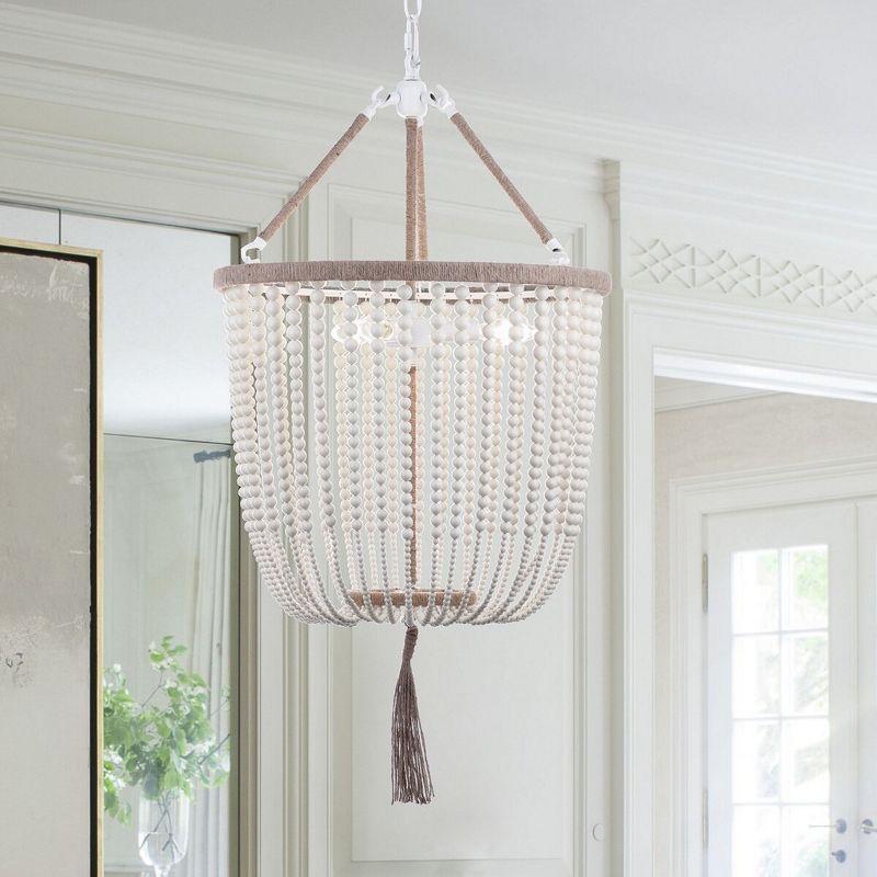 Boho Chic Cream Beaded Pendant Lamp with Luxe Tassel - 18x107.5"