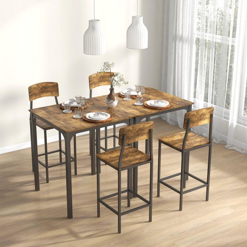 HOMCOM 3 Piece Bar Table and Chairs Set, Industrial Small Dining Table Set for 2, Square Kitchen Table and Stools, Rustic Brown and Black