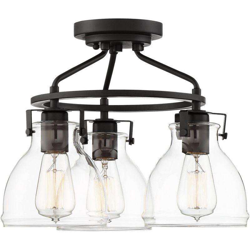 Possini Euro Design Industrial Rustic Farmhouse Ceiling Light Semi Flush Mount Fixture 14 1/2" Wide Bronze 3-Light Clear Glass Shade for Bedroom House
