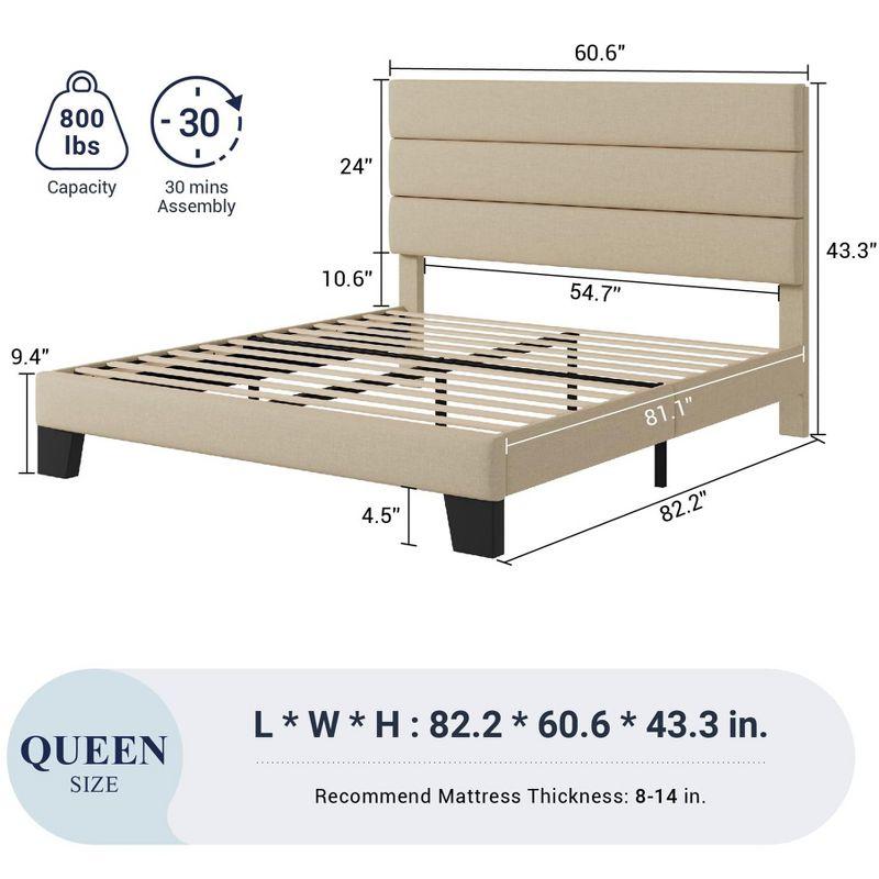 Beige Queen Upholstered Platform Bed Frame with Headboard