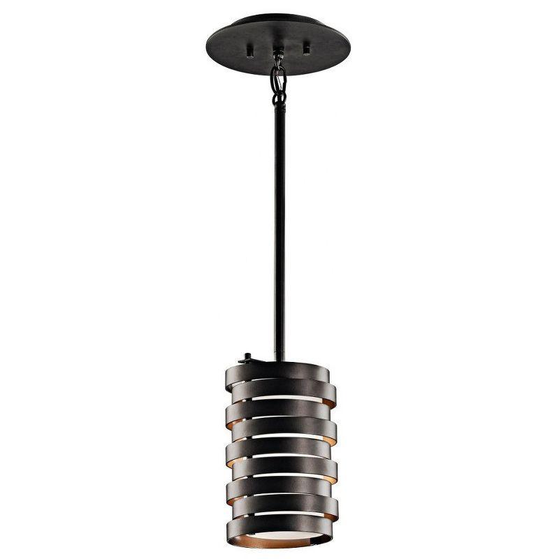 Roswell 8.5" 1 Light Mini Pendant with Satin Etched Diffuser and Off White Linen Shade in Brushed Nickel