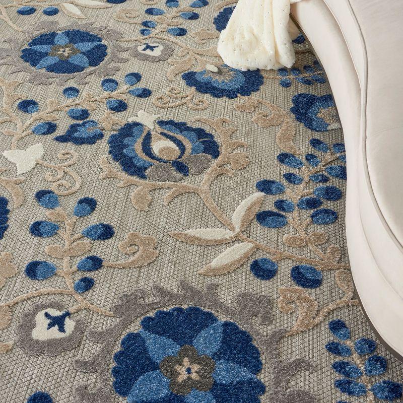 Nourison Aloha Floral Textured Flatweave High-Low Indoor Outdoor Area Rug Natural/Blue 6' x 9'