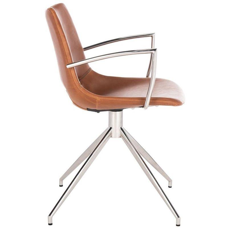 Dawn Mid-Century Modern Leather Swivel Office Chair - Cognac/Stainless Steel - Safavieh.