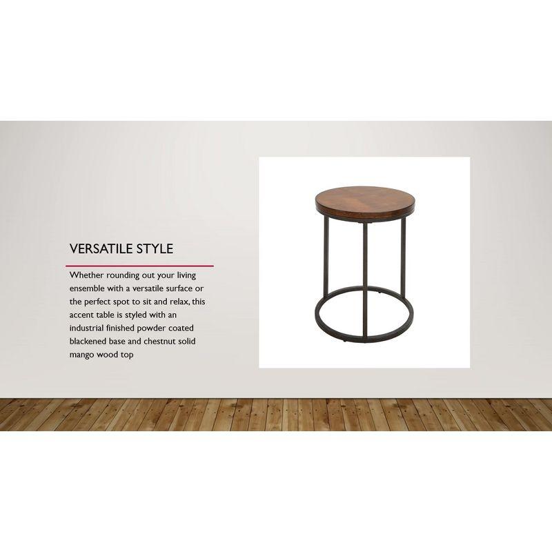 Carolina Living 18" Edie Round Thick Top Accent Table Chestnut Brown/Silver: Metal Frame, Wood Veneer Top, 26" High