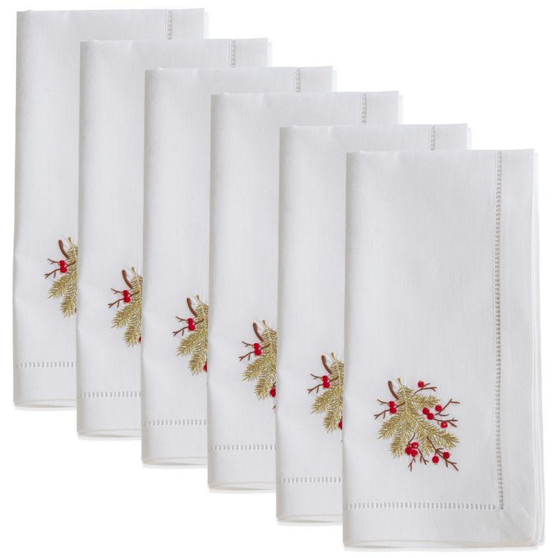 Saro Lifestyle Embr'd Berry Branch Napkin, 20" Square, White (Set of 6)