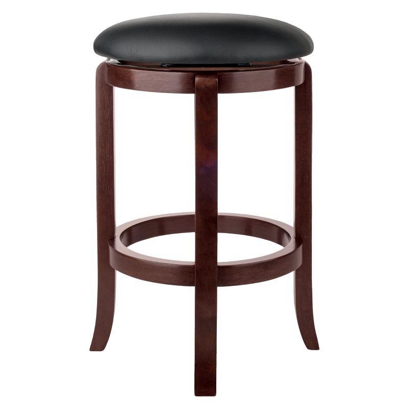 Winsome Walcott 24" Transitional Black Leather and Walnut Wood Swivel Barstool