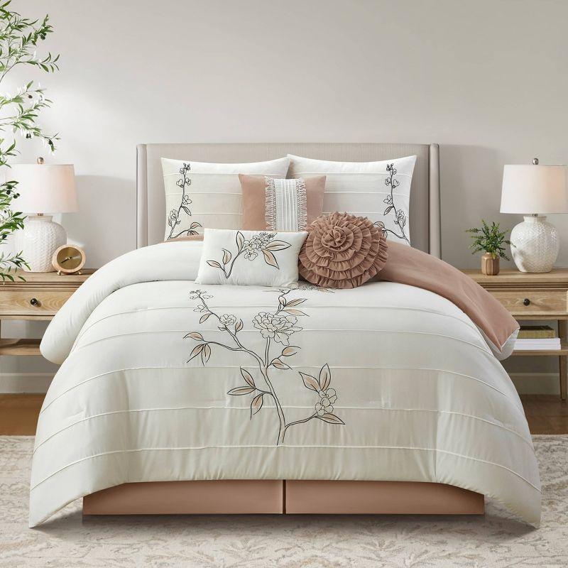 Nanshing America, Inc Raina Microfiber 7 Piece Floral Comforter Set