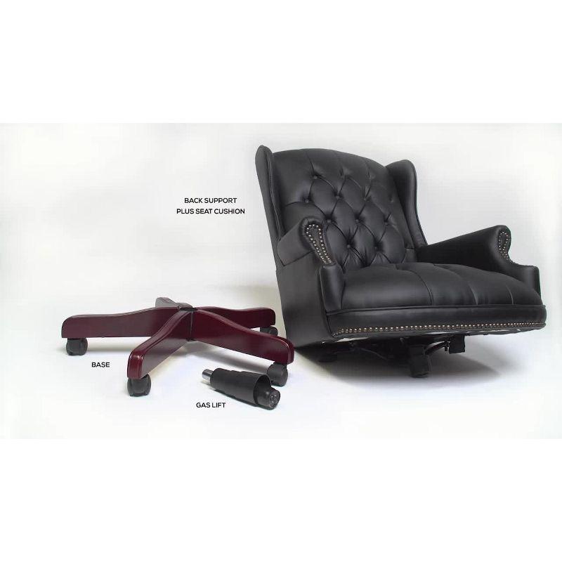 Wingback Traditional Chair Black - Boss Office Products: Elegant Mahogany, Tufted, Pneumatic Lift