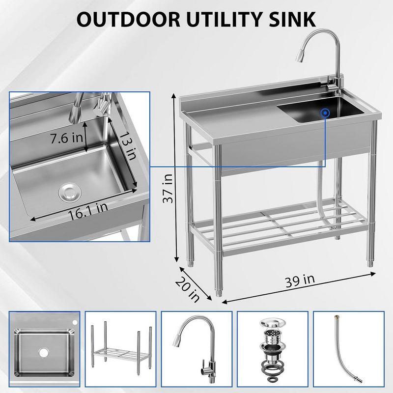 Stainless Steel Freestanding Single Bowl Utility Sink with Faucet and Worktop