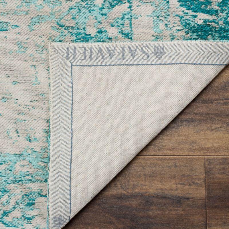 Turquoise and Beige Flat Woven 4' x 6' Cotton Area Rug