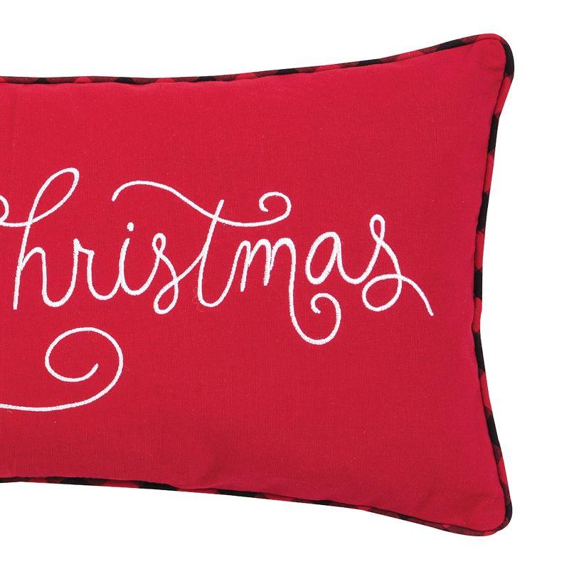 Red Embroidered Merry Christmas Lumbar Pillow