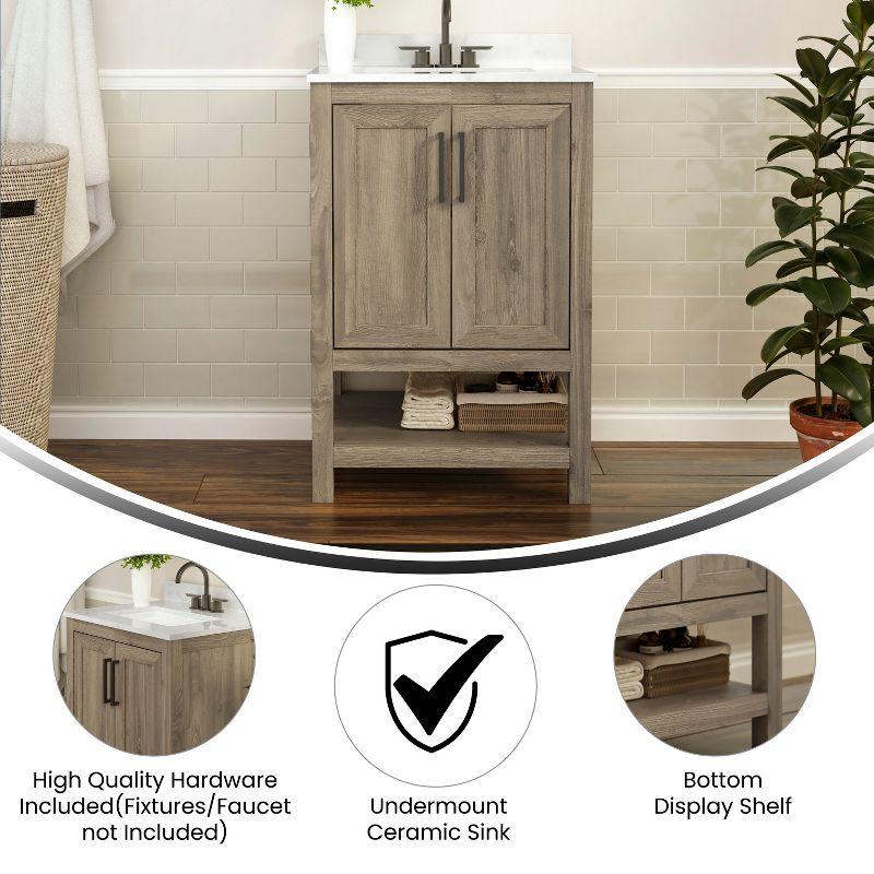 Flash Furniture 24 Inch Bathroom Vanity with Undermount Sink and Open Storage Shelf in Brown