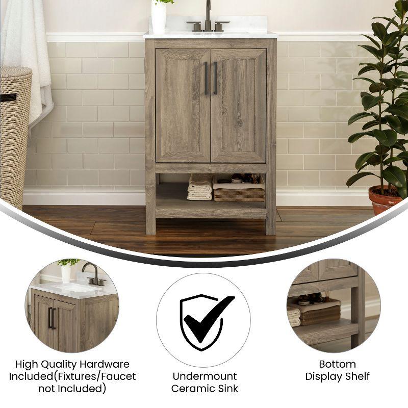 Flash Furniture Vega Bathroom Vanity with Sink Combo, Storage Cabinet with Soft Close Doors and Open Shelf, Carrara Marble Finish Countertop