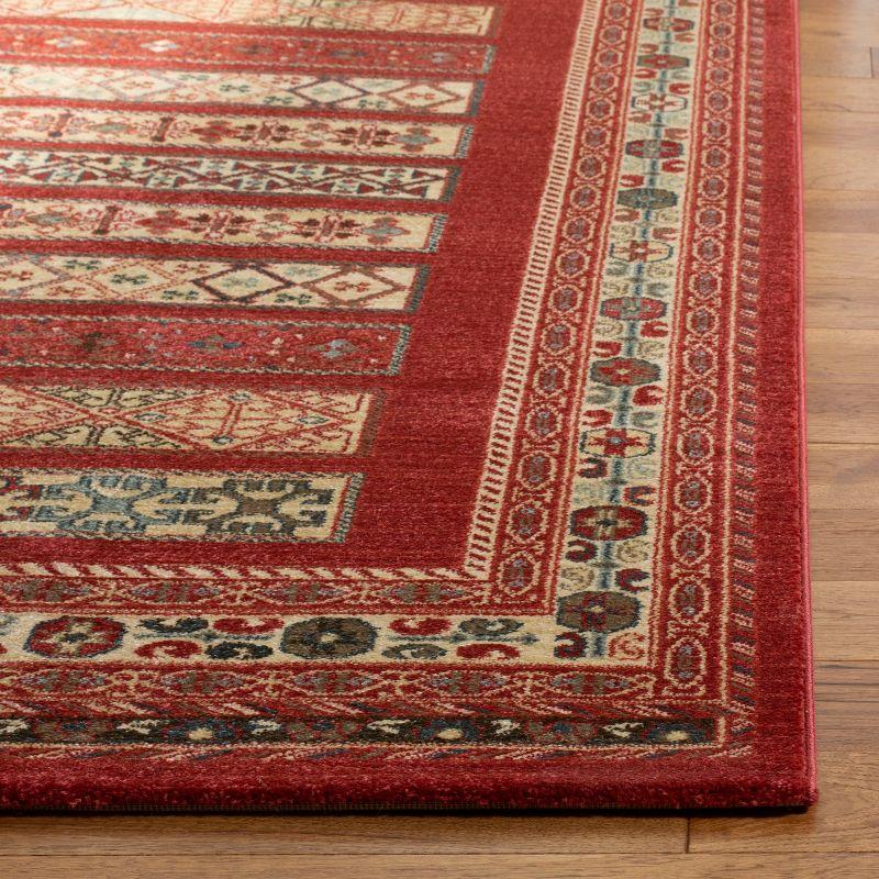 Hand-Knotted Red Synthetic Rectangular Area Rug 5'1" x 7'7"