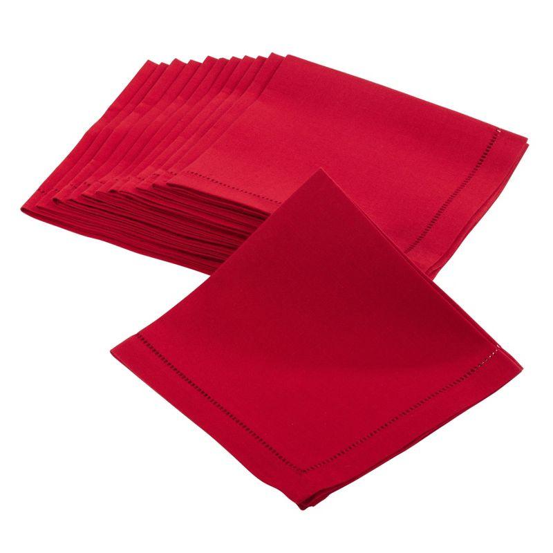 12pk 22"x22" Hemstitched Design Border Dinner Napkins Red - Saro Lifestyle: Polyester, Machine Washable, Plain Weave