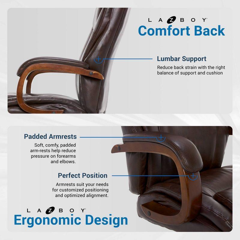 La-Z-Boy La-Z-Boy Edmonton Big & Tall Executive Office Chair, ComfortCore with Memory Foam Cushions, Real Wood Arms and Base, Waterfall Seat Edge, Bonded Leather