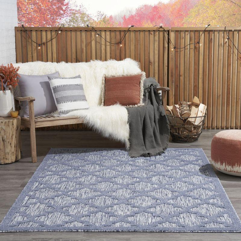 Nourison Easy Care Trellis Flatweave Indoor Outdoor Area Rug 5' x 7' Denim Blue
